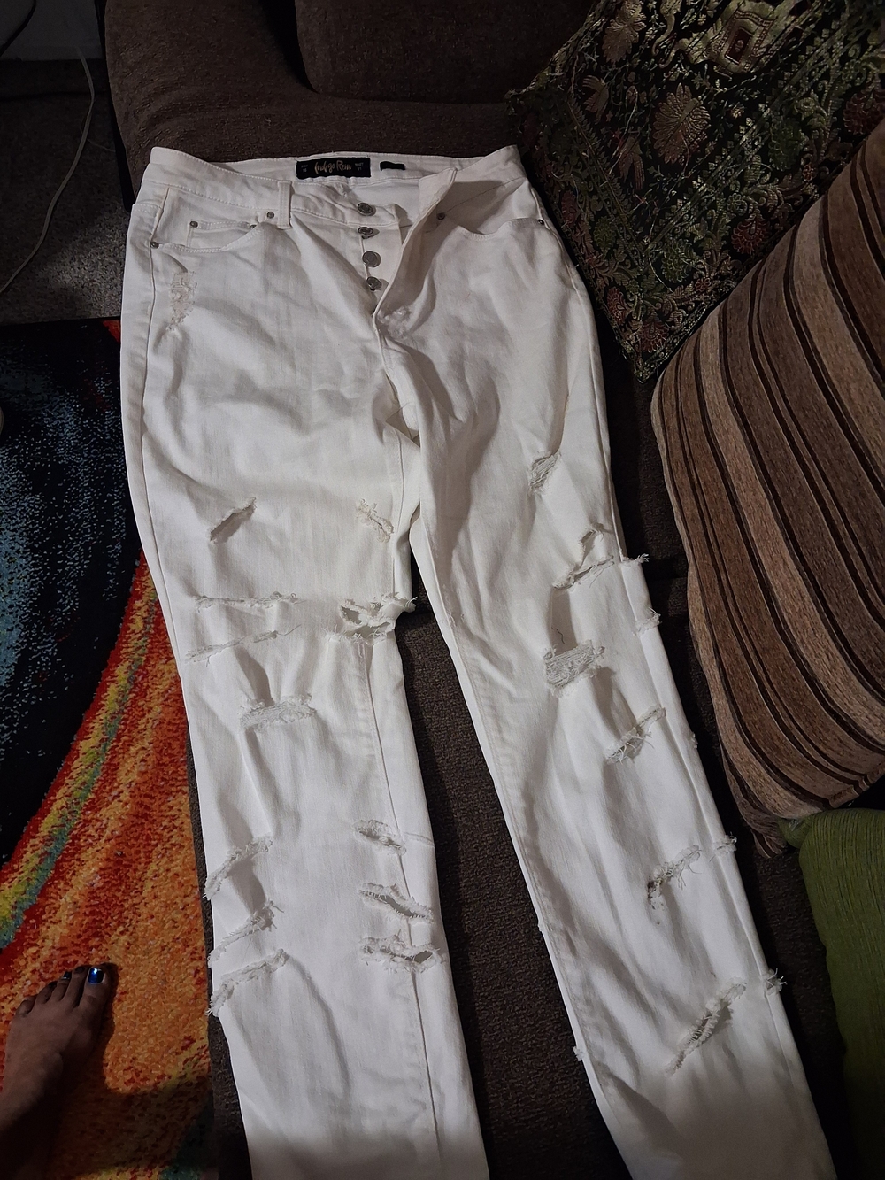White Distressed Women's Jeans Indigo Rein Size 15 Curvy